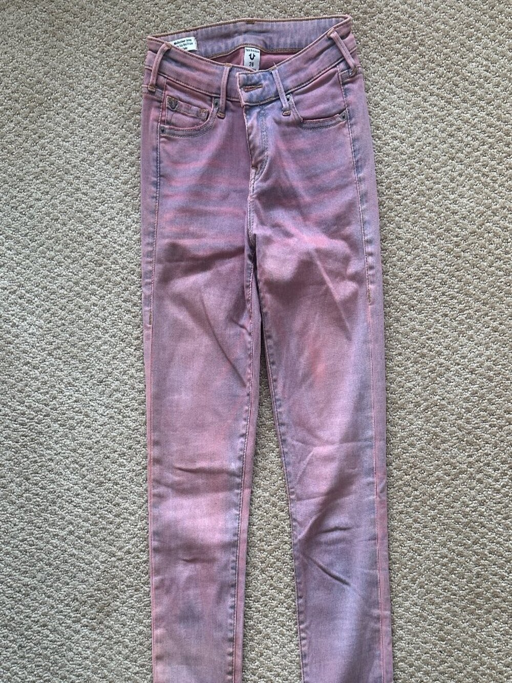 True Religion Halle Mid Rise Super Skinny Size 26 Denim Pink/Gray Wash